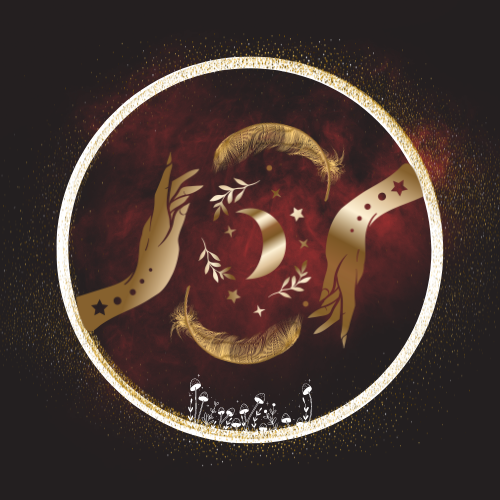 Logo mit zwei Händen, dazwischen ein Mond, darum herum zwei Federn